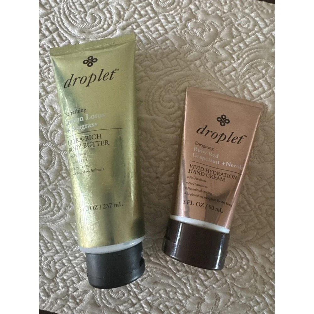 Droplet Ruby Red Grapefruit+Neroli hand cream, Indian Lotus+Seagrass Body Butter